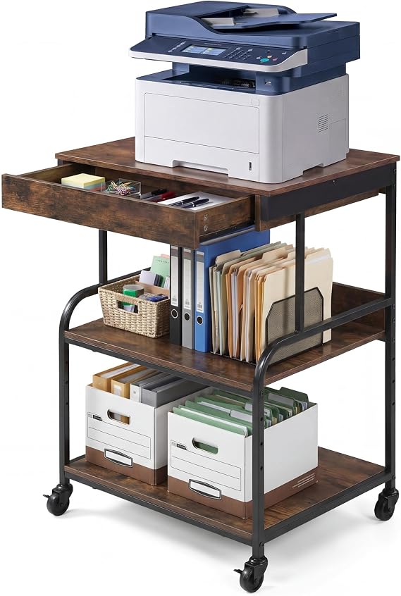 23.6''x18.9'' Printer Stand with Drawer,3 Tier Rolling Printer Cart