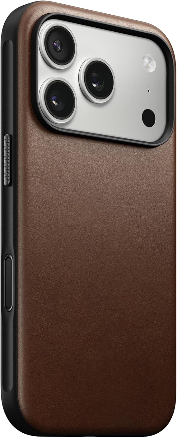 NOMAD Modern Leather Case Brown Compatible with iPhone 17 Pro Leather Magsafe Charging Compatible Phone Case for iPhone 17 Pro