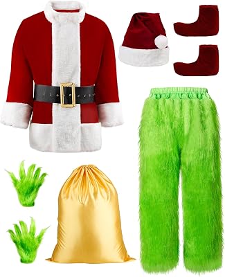 Halloween Costumes Adult Cosplay Christmas Green Santa Costume Funny Santa Suit for Men Santa Outfit