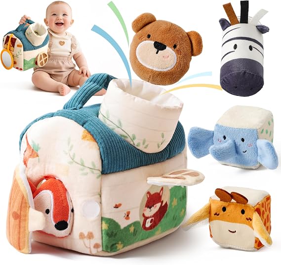Baby Sensory Toys 6-12 Months Soft Rattle Plush Barn Animal Baby Boy Gifts