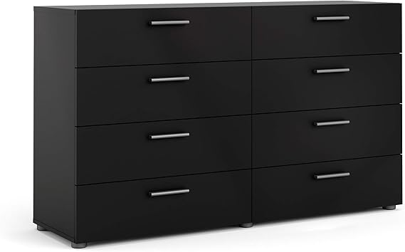 8 Drawer Double Dresser for the Bedroom in Black Matte, Modern Handles, Contemporary