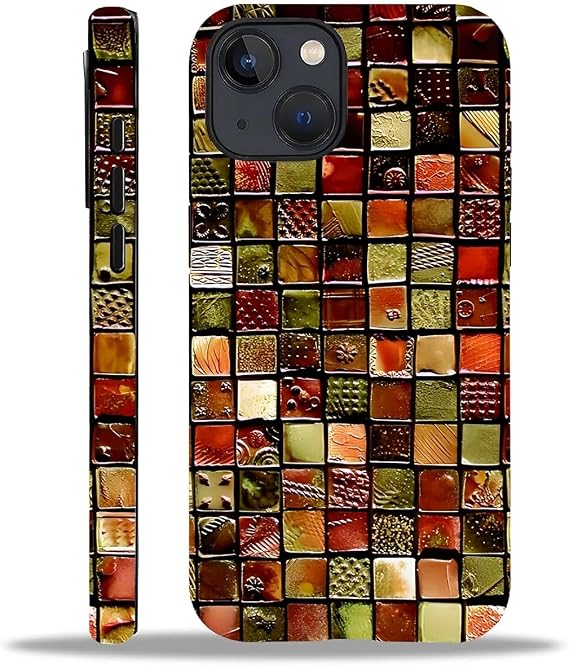 ZHEGAILIAN Case Compatible with iPhone 13/14,Red and Green Tile Chessboard Design Phone Case,Mixed Double-Layer Hard Shell+Soft Silicone TPU Shock Protective Cream