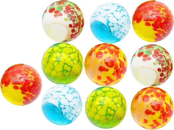 ARSUK Large Glass Marbles Handmade - 10pcs (25mm) Shooter Marbles, Large Glass Marble Run Accessories, Multi-Colour Set for Sports, Indoor & Outdoor Games (Dotted)