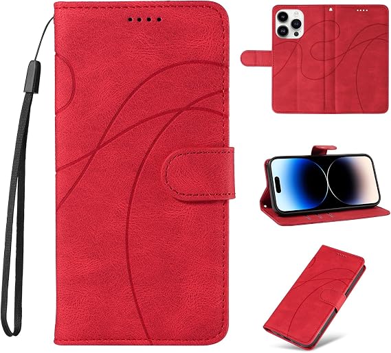 Leather Wallet Flip Case for Xiaomi Poco F7, Card Holder Folio Cover Red.