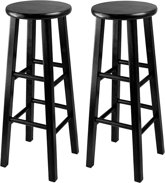 Winsome 29-Inch Square Leg Bar Stool, Black, Set of 2