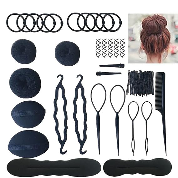 Hair Braiding Accessories Set for Women - Styling Tools Including Topsy Tail, Haircut Clamp, Bun Maker, Hairpins, Roller, Braid Twist Sponge for Various Hair Styles