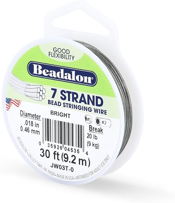 Beadalon 0.46 mm Diameter 9.2 m Reel 7 Strand Wire, Bright