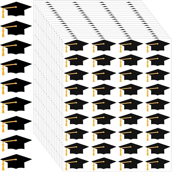 720 Pcs Graduation Cap Stickers, Black Gold Graduation Hat Diploma Envelope Sealing Labels Grad Self Adhesive Water Bottle Stickers for 2026 Graduation Party Class of 2026 School Decorations