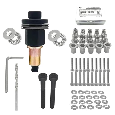 Rivet Nut Tool,Hand Nuts Riveter Installation Tool Set,Rivet Nuts Tools Kit with a Drill Bit & Rivet Nuts and Flat Head Screw (M6-Rivet Nut Kit)