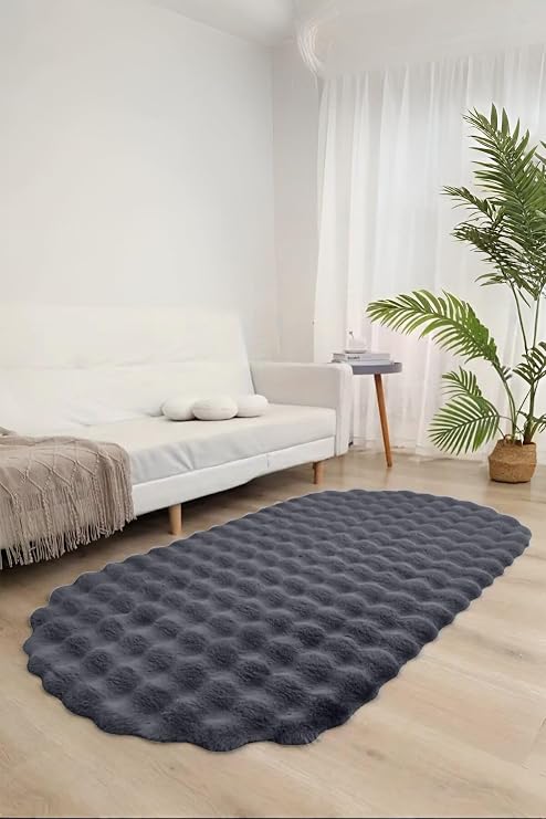 Bubble Oval Soft Plush Anti-Slip Living Room Living Room Balcony Carpet Runner Anthracite 120 x 200
