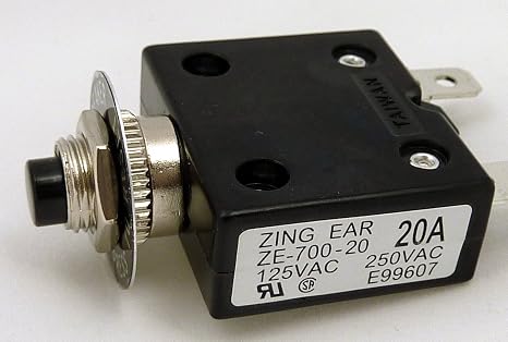 Philmore 20A Push Button Manual Reset Circuit Breaker 50V DC, 250V AC