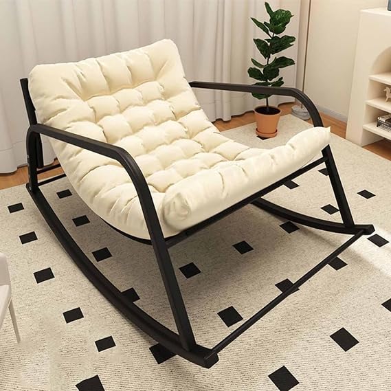 Patio Rocking Chairs, Egg Chair Outdoor, Indoor Papasan Chair, Upholstered Glider Rocker Chair, Modern Rocking Chair, Comfy Side Chair for Living Room Bedroom Garden,White [Energy Class A]