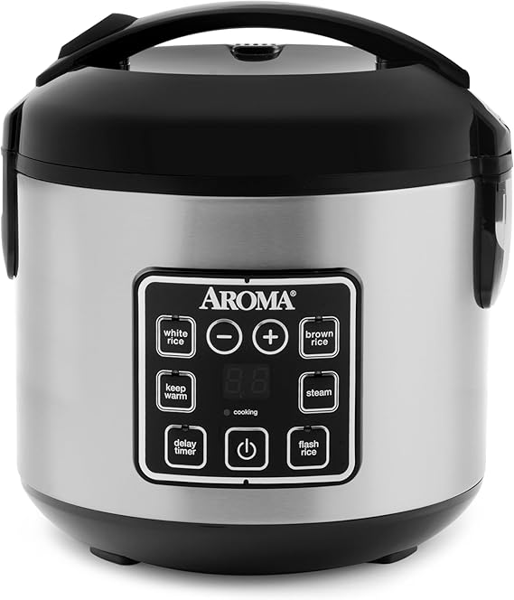 AROMA Digital Rice Cooker, 4-Cup Uncooked  8-Cup Cooked, Steamer, Grain Cooker, Multicooker, 2 Qt, Stainless Steel Exterior, ARC-914SBD