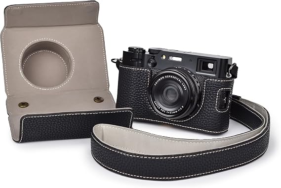 VOVMOEYA Camera Case for Fujifilm X100VI Case, PU Leather Full Body Camera Case with Detachable Top Cover, Protective Cover with Camera Strap for Fujifilm X100VI-Black