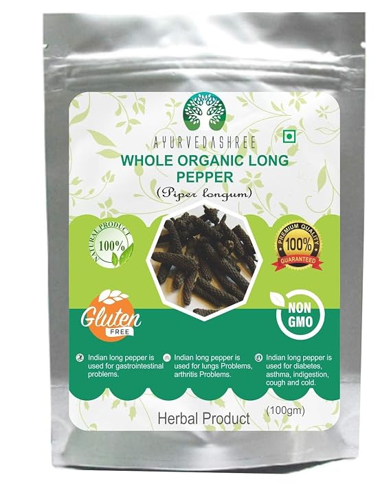 AYURVEDASHREE Premium Whole Indian Long Pepper (Pippali) 100g - Authentic Pipli, Thippili & Long Black Pepper Spice