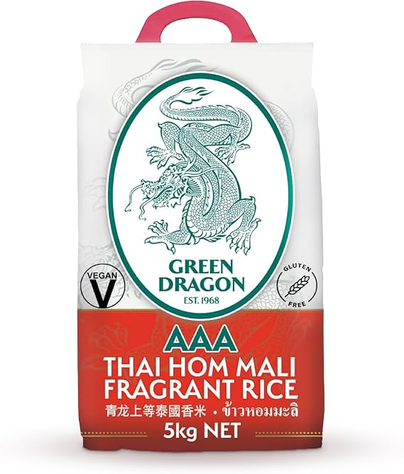 Green Dragon Thai Fragrant Jasmine Rice 5KG | Thai Hom Mali | AAA | Premium Rice | White Rice | Chinese Ingredients | Chinese Asian Cooking | 5KG