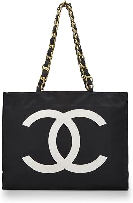 Pre-Loved Black Nylon Flat Chain Handle Tote Medium, Black