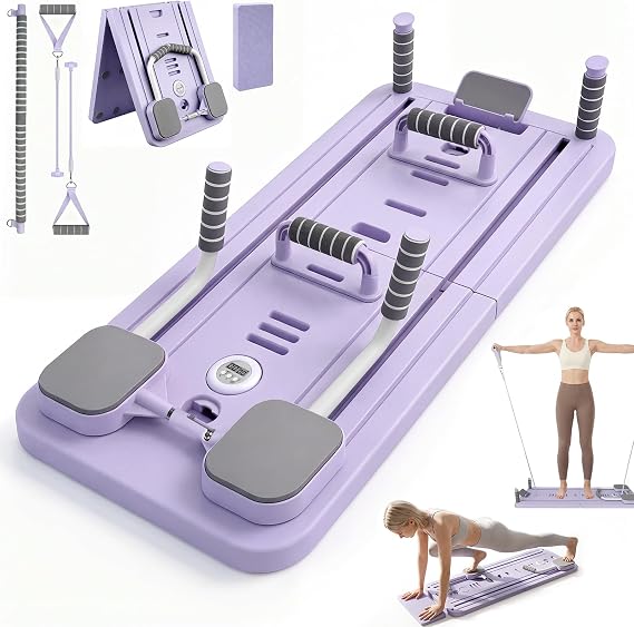 Pilates Board Reformer with Ab Roller, LED Counter & Auto Rebound Roller, Multifunctional Reformer Pilates Machine for Full Body Home Workouts