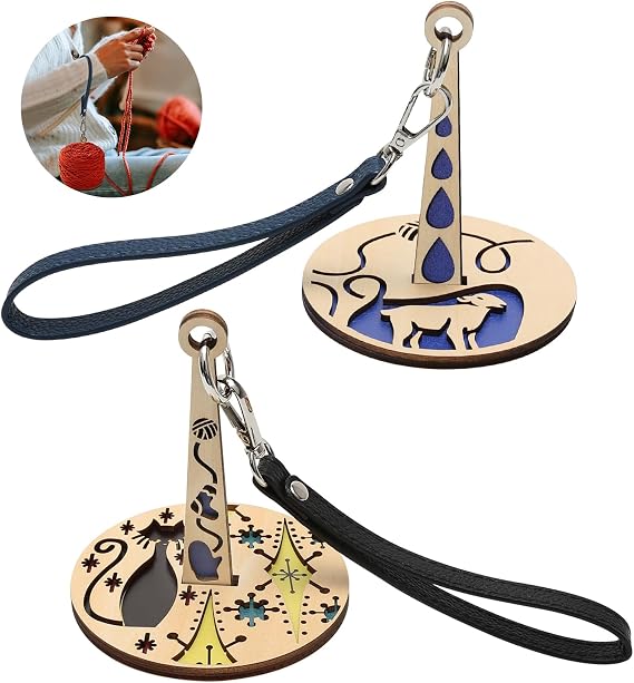 2 Pcs Wooden Wrist Yarn Holder Portable, Wrist Yarn Ball Holder, Wrist Yarn Holder with Leather Wristband for Prevents Yarn Tangles and Displacements