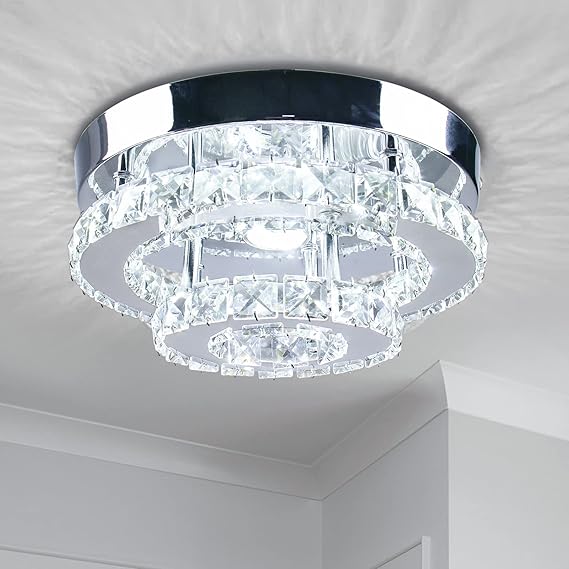 9.8" 2-Tier Crystal Flush Mount Ceiling Light LED Cool White [Energy Class E]
