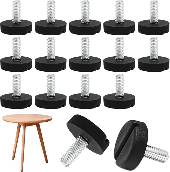 Jiozermi Furniture Levelers M6 x 15mm, 16 Pcs, Black