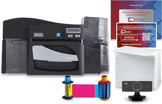 Bodno Fargo DTC4500e Dual Sided ID Card Printer & Complete Supplies Package ID Software - Bronze Edition
