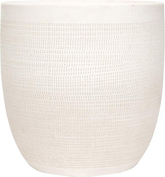 Creative Co-Op Large Matte White Embossed Stoneware Planter