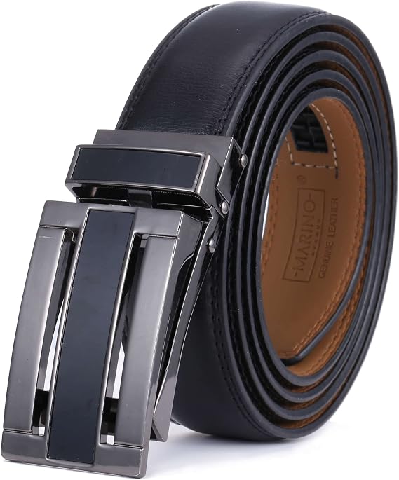 Marino Avenue Ratchet Belt for Men. Adjustable Leather Dress Belt with 38 Easy to Click Into Place Ratchet Closures.