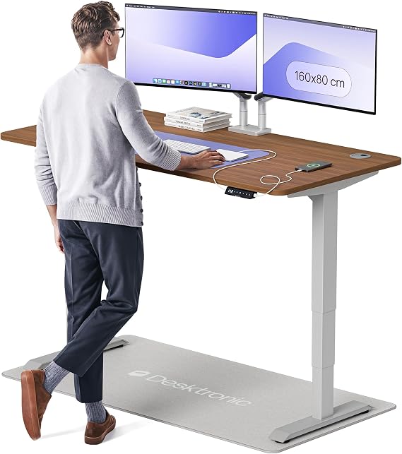 Desktronic HomePro Standing Desk – 160 x 80 cm Height Adjustable Desk with Electric Dual Motor, Touchscreen Controller & Integrated USB/USB-C, 3 Memory Presets