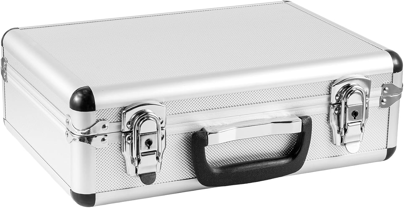 Aluminium Briefcase Lockable Hard Case, Silver Metal Business Carrying Case with Handle, Portable Flight Case Tool Box for Instruments, Camera & Accessories Storage