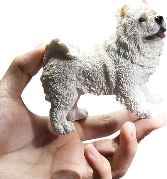 Realistic Chow Chow Statue, Small Resin Dog Figurine Decor, Living Room Bedroom Office Decoration Chow Chow Sculpture Memorial Gift, Collectible Home Decor (L: 3.93"x W: 2.16" x H: 3.22", White)