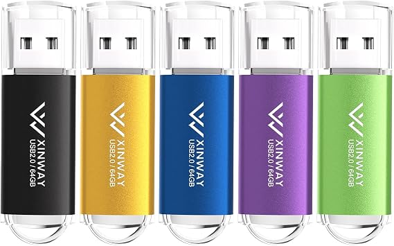 Memory Stick 64GB USB Flash Drive Thumb Drives Data Storage USB Stick, (5 Pack 64GB - Black Blue Green Gold Purple)