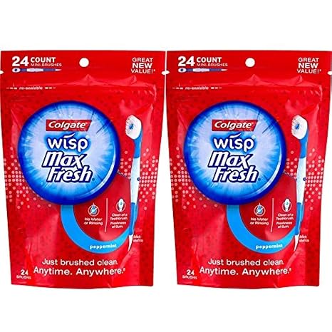 Colgate Max Fresh Wisp Disposable Mini Toothbrush, Peppermint - 24 Count, 2-Pack