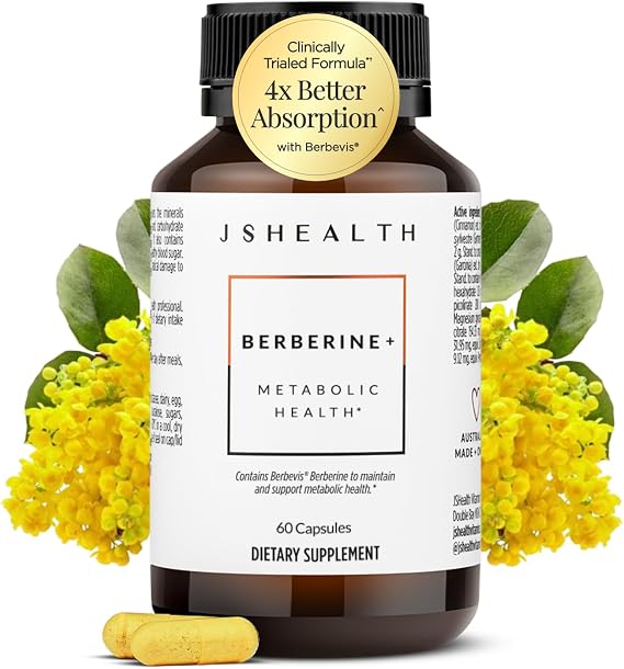 JSHealth Berberine Supplement with Berbevis for Metabolic Health Support. Higher Strength for Blood Sugar Already in the Normal Range and Body Composition. By Nutritionist Jessica Sepel (60 Capsules)