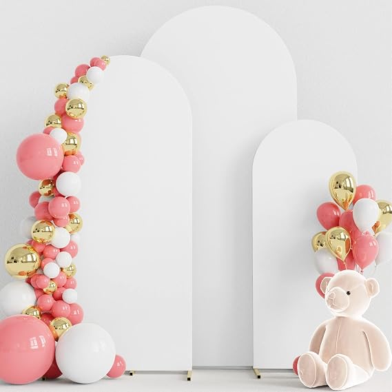 Arch Backdrop Cover Arch Covers Strethy Backdrop Set of 3 White | 6FT,5FT,4FT Spandex Fitted Balloon Arch Cover Round Top Chiara Backdrop Cover for Wedding Birthday Party Baby Shower Decor