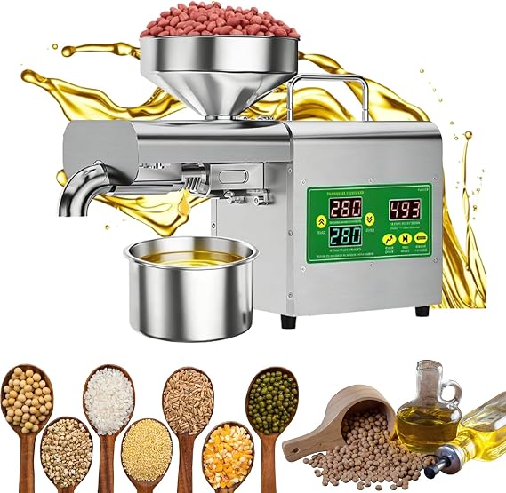 Oil Press Machine Stainless Steel Oil Expeller [Manual Temperature Control/Dual Hot and Cold Press / 1000w] for Grains, Spices, Coffee Beans, Corn, and Chinese Herbs