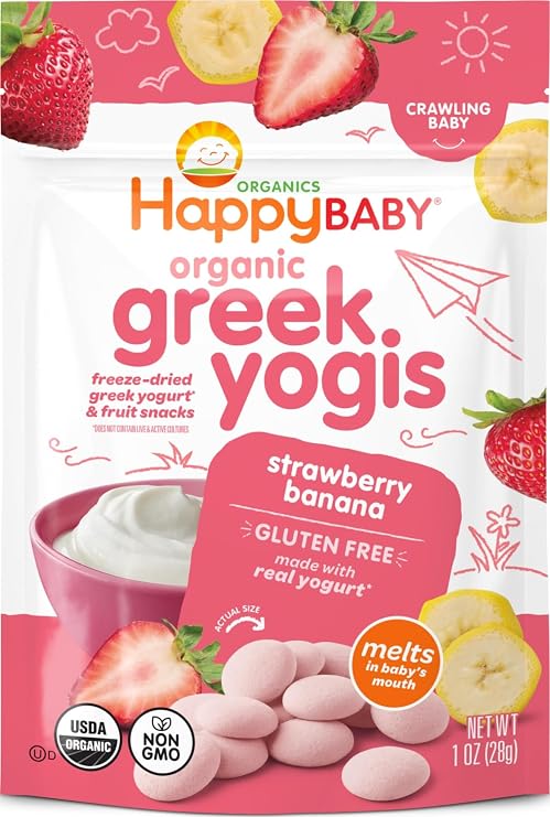 HAPPY BABY Greek Yogis, Strawberry & Banana, 1oz Pouch (8 Pack)