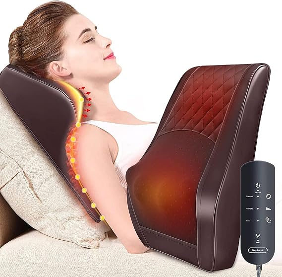 Boriwat Back Massager with Heat, 3D Kneading Massage Pillow for Back, Neck, Shoulder, Leg Pain Relief Deep Tissue, Gifts for Women Men Mom Dad(Brown)