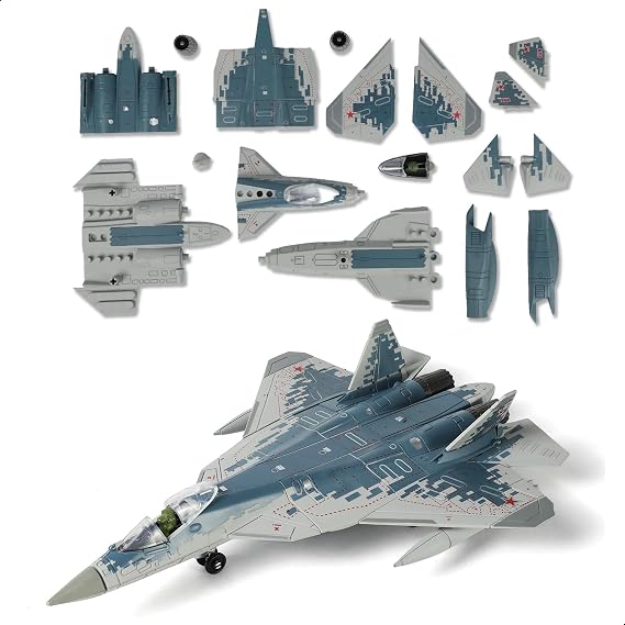 SEBUNAS 1/72 Scale Quick Build SU-57s Military Aircraft Toy Model Russian Fifth Generation Stealth Multipurpose Fighter Plastic Building Airplane Model Kit for Gift and Collection (34 Pieces)