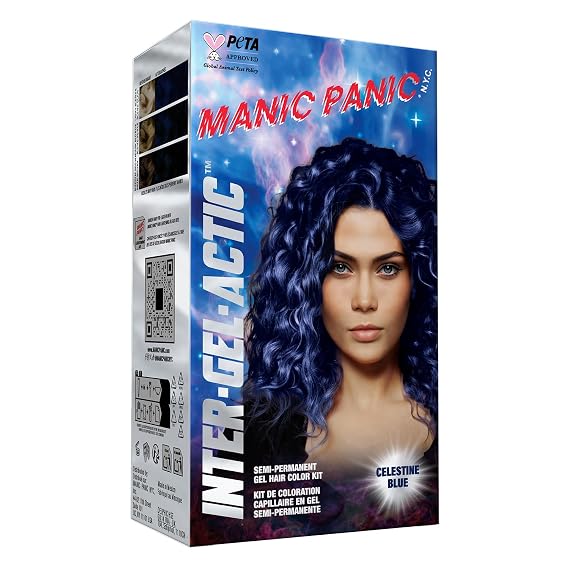 Manic Panic Inter-GEL-actic Gel Hair Color Kit - Semi Permanent Gel Hair Dye - Glossy Shine & Hydration with Lactic Acid + Castor Oil - DIY Friendly, No-Mix Formula, Vegan - Celestine Blue (1 kit)