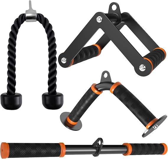 Fitarc Cable Machine Attachment Set for Gym & Home Workouts, Lat Pulldown Attachments with Non-Slip Grips, Orange