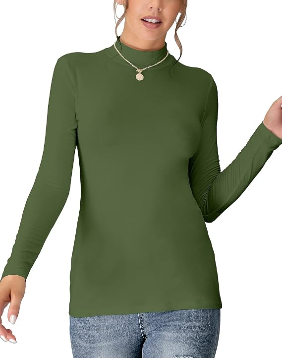 Women's Sleeveless Long Sleeves Mock Turtleneck Top Basic Stretch Fitting Pullover Lightweight Slim Shirt