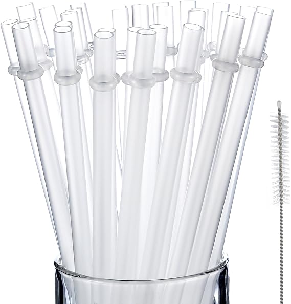Jovitec 50 Pieces Reusable Drinking Straw Thick Plastic Straws with Cleaning Brush Straw Cleaner (11 Inch, Clear Color)