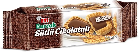 Eti Burçak Milk Chocolate Biscuit 114 g x 12 Pieces