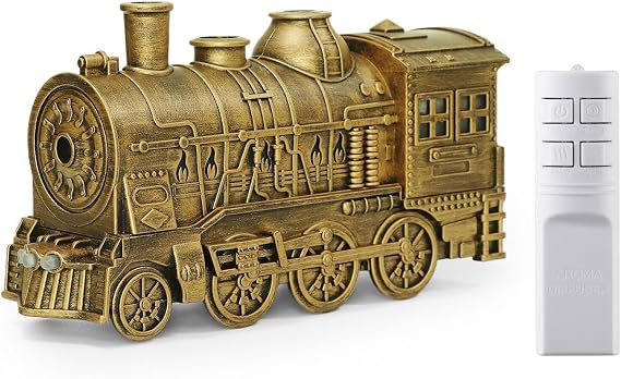 Essential Oil Diffuser, Train Humidifiers for Bedroom, 300ml Aromatherapy Diffuser Remote Cool Mist Humidifier, with 2 Lighting & 2 Mist Modes, Auto-Off, for Home, Office, Hotel, Bedroom (Brass)