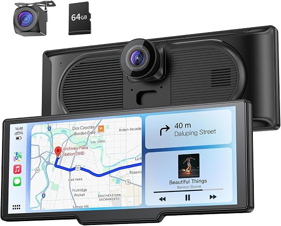 9.26" Wireless Portable Car Play Screen with 4K Front & HD Rear Dual Dash Cam for Apple CarPlay Android Auto Car Tablet Pro Max with OTA Updates, Mirror Link, Bluetooth, Voice Control, GPS Navigation