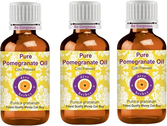 Deve Herbes Pure Pomegranate Oil (Punica granatum) Non-Sticky | Non-Greasy | for Skin, Hair, Massage & DIY Use 100ml X 3