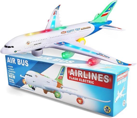 Aeroplane Toy with Bump & Go – Flashing LED Lights and Sound, Kids Airplane Toy for Boys Ages 3–12, Birthday Gifts (Blue)