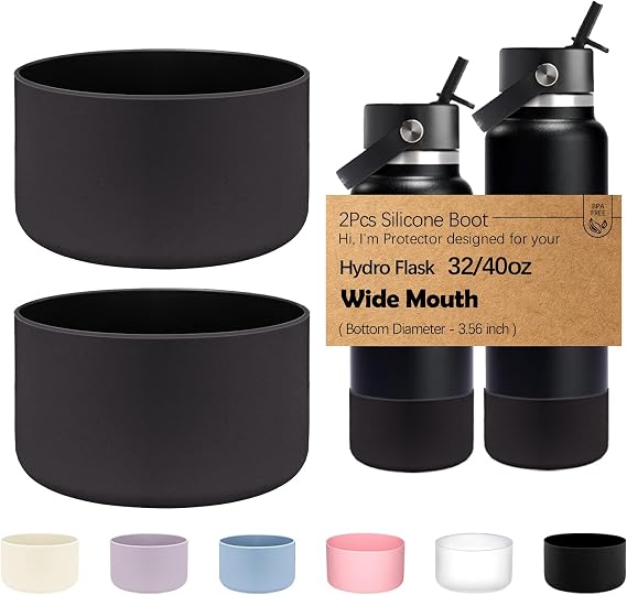 WK IEASON 2Pcs Protective Silicone Base Boot for Hydro Flask 32OZ 40OZ Wide Mouth Flask Water Bottle,Anti-Slip Silicone Sleeve Cover Bumper for Hydro Water Bottle Accessories 3.56inch Bottom Diameter