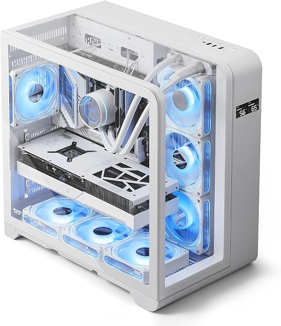 darkFlash ATX Mid-Tower PC Case with Screen, Three Side Glass, Curved Full View Dual Gaming PC Case, 4 PWM ARGB Fans Computer Case Pre-Installed, Type C, RTX 40 Compatible, White(L280)